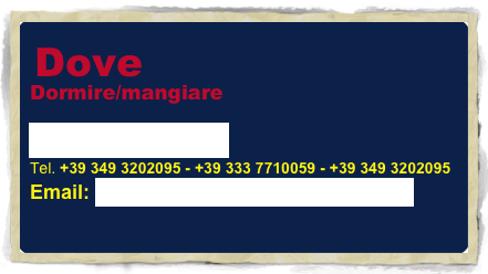Dove
Dormire/mangiare

Alle Vigne di Pace
Tel. +39 349 3202095 - +39 333 7710059 - +39 349 3202095
Email: vignedipace@informatica95.com
vignedipace@informatica95.comvignedipace@informatica95.comvignedipace@informatica95.com
vignedipace@informatica95.com